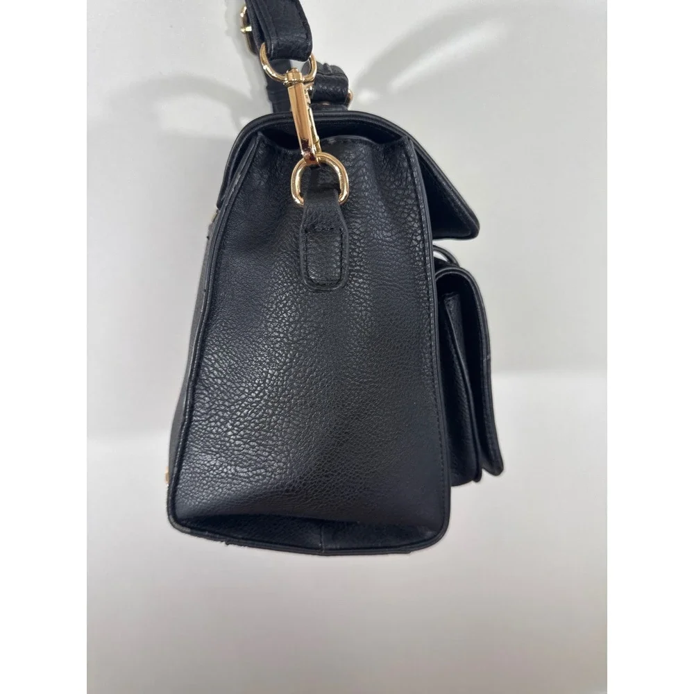 Gussaci Black Vegan Leather Satchel Crossbody Bag Gold Hardware NEW Preppy